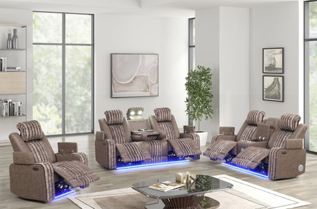 Lita Brown power reclining sofa set front angle