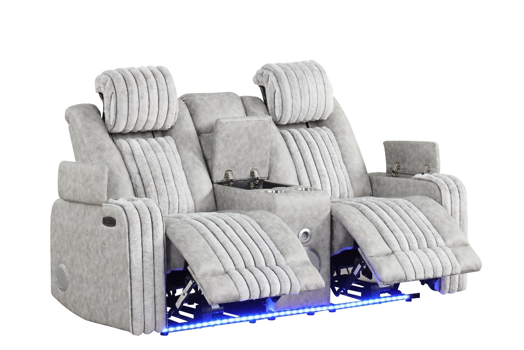 Lita loveseat power recliner with built-in speakers, side view