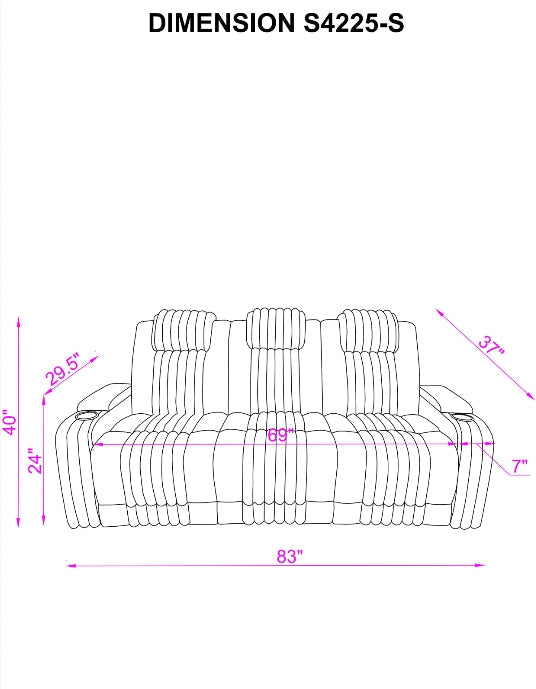Full view of Lita 3-piece reclining set in living room setting