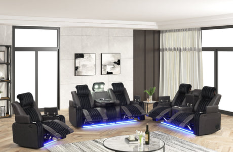 Lita brown power reclining sofa with dropdown table and LED light