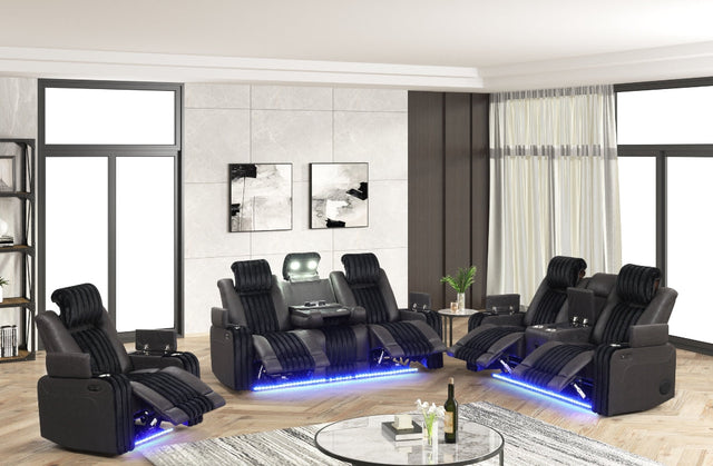 Lita brown power reclining sofa with dropdown table and LED light