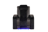 Power recliner mechanism on brown loveseat