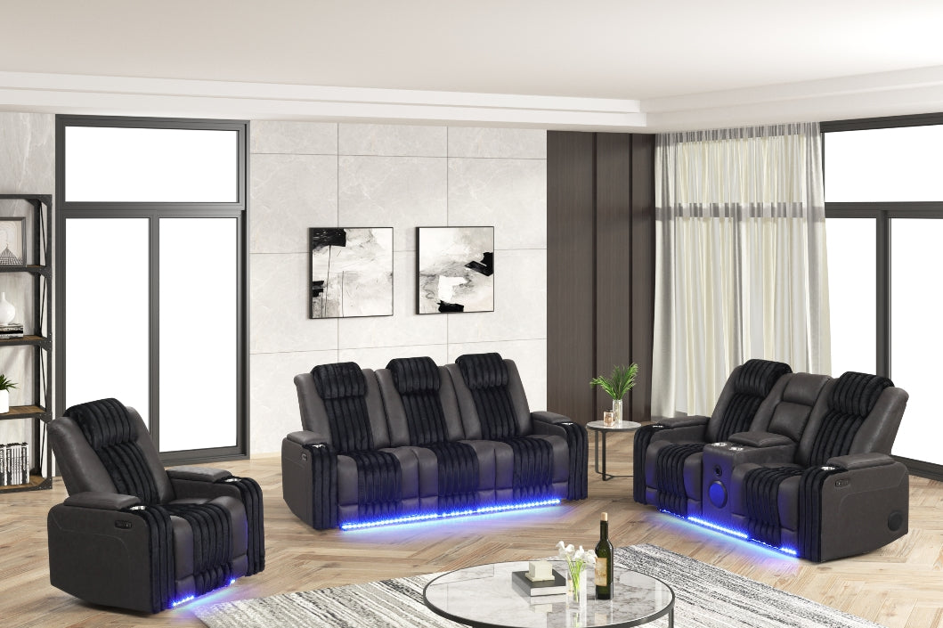 Lita brown power reclining loveseat with built-in speaker and LED lighting
