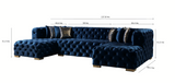 Seva Blue Velvet Double Chaise 138" sectional sofa side angle detailed