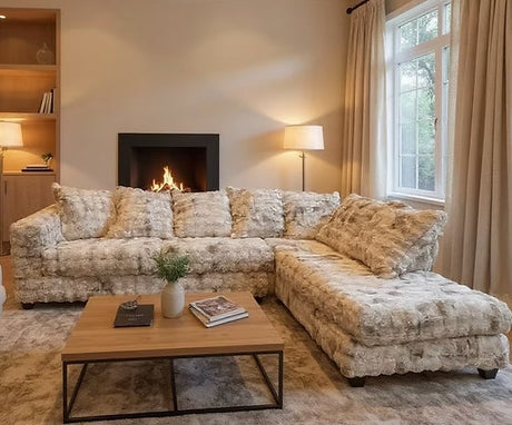 Mamba Beige Sectional sofa front view in beige upholstery
