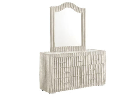 side view of Henley Cream Upholstered Fireplace TV Panel Bedroom Set bed
