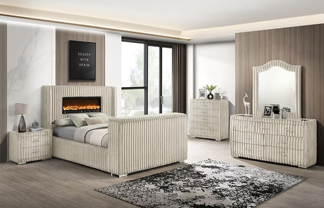 main view of Henley Cream Upholstered Fireplace TV Panel Bedroom Set bed