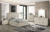 Cream nightstand with textured corduroy finish and glass top