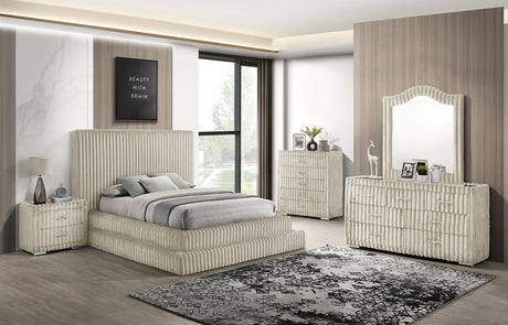 Micah Henley Cream Upholstered Platform Bedroom Set main view of bed