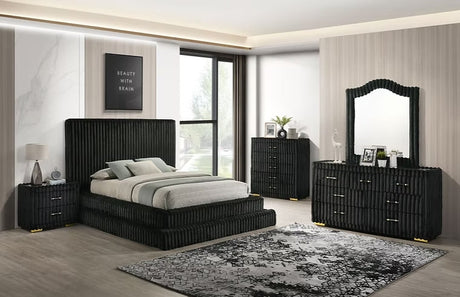 Micah Henley black upholstered platform bed main angle