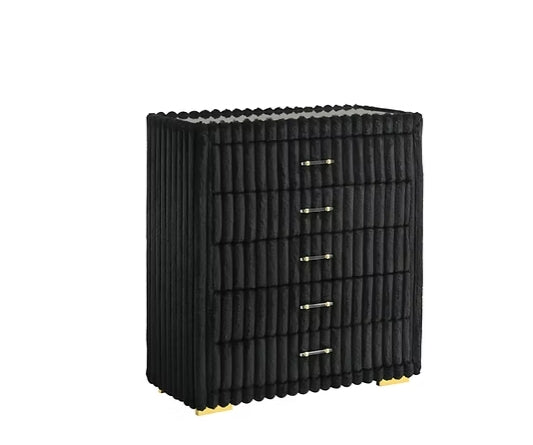Micah Henley black upholstered platform bed headboard close-up