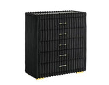 Side profile of Henley Black Upholstered Fireplace TV Panel Bedroom Set bed