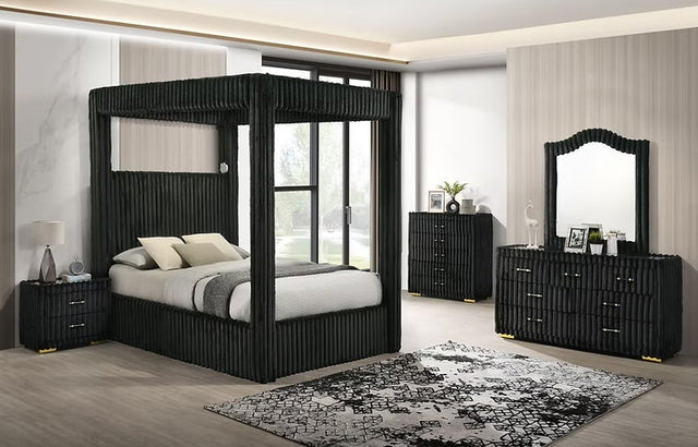 main view of Atlam Henley Black Upholstered Canopy Platform Bedroom Set bed