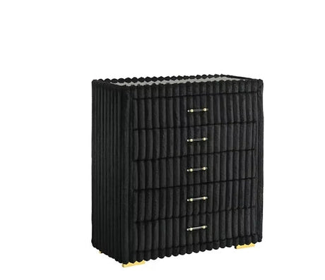 Bedroom view of Atlam Henley Black Upholstered Canopy Platform Bedroom Set bed