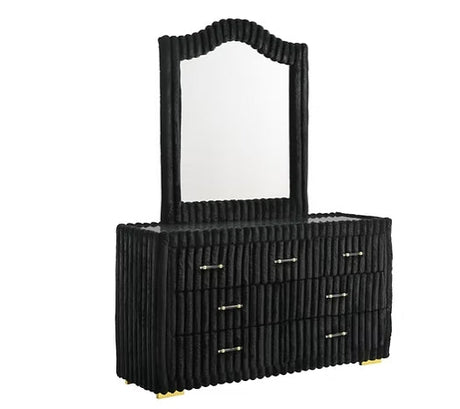 Side view of Atlam Henley Black Upholstered Canopy Platform Bedroom Set bed