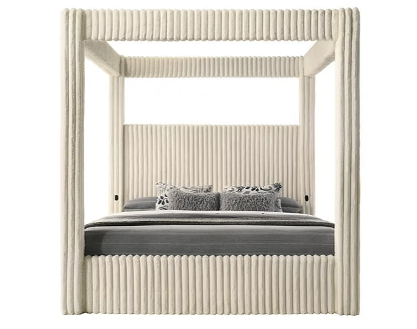 Bedroom view of Atlam Henley Cream Upholstered Canopy Platform Bedroom Set bed