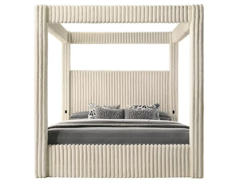 Bedroom view of Atlam Henley Cream Upholstered Canopy Platform Bedroom Set bed