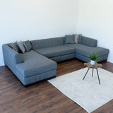 Side view of Abigail Gray Linen Double Chaise Sectional sofa