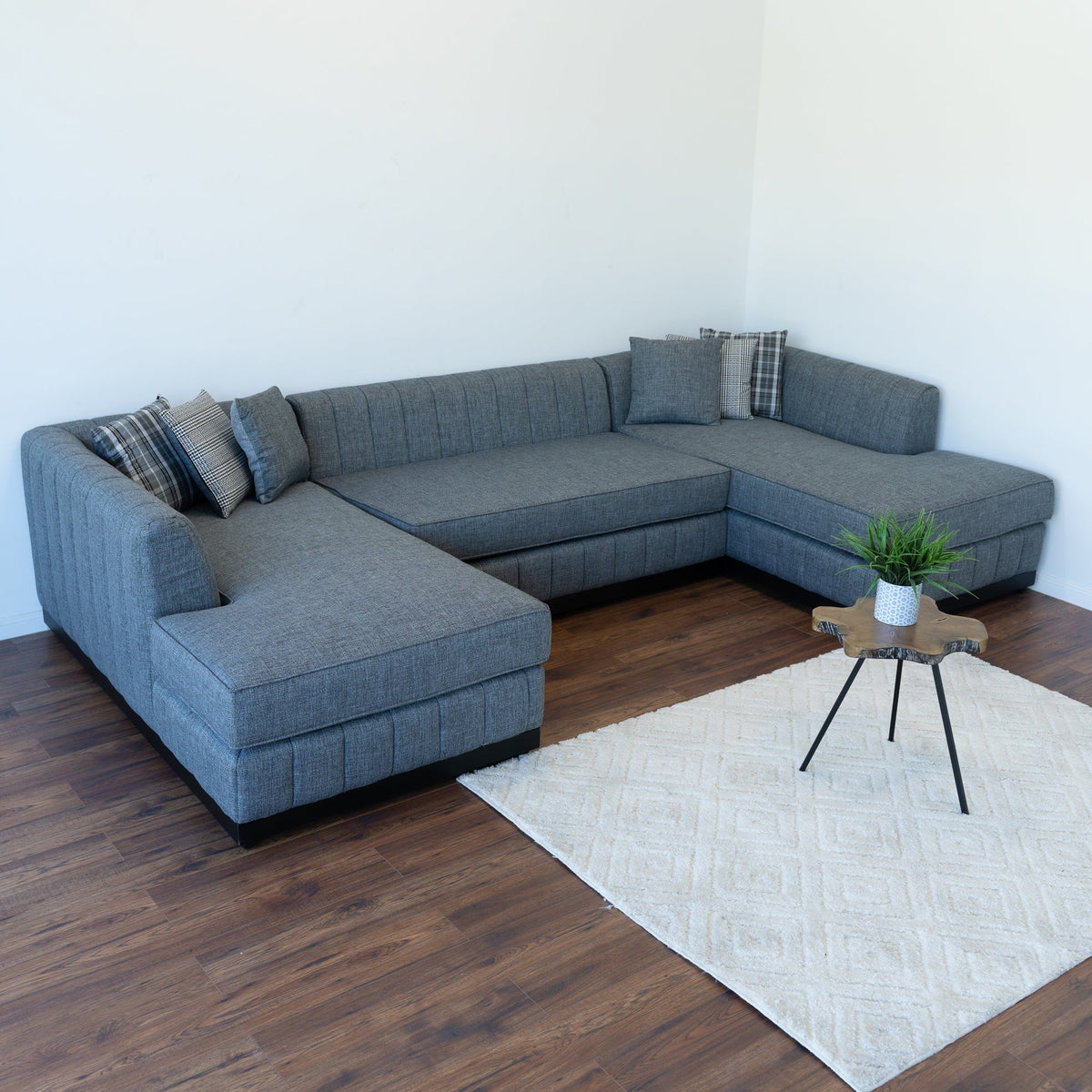 Side view of Abigail Gray Linen Double Chaise Sectional sofa