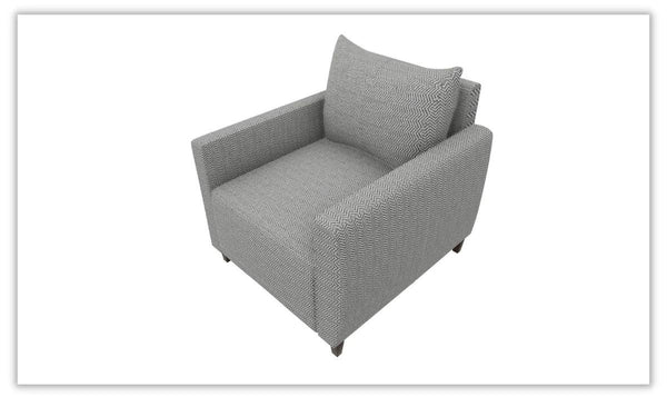 Smart Gray Armchair front view showing gray upholstery and wooden legs