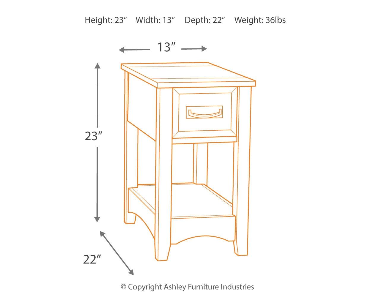 Breegin Brown Chairside End Table Close-up Hardware