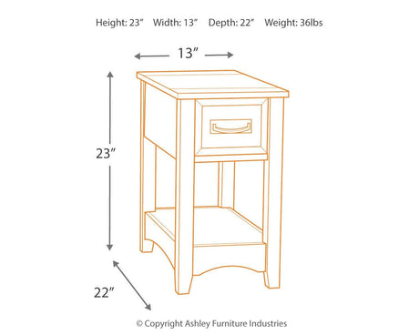 Breegin Brown Chairside End Table Close-up Hardware