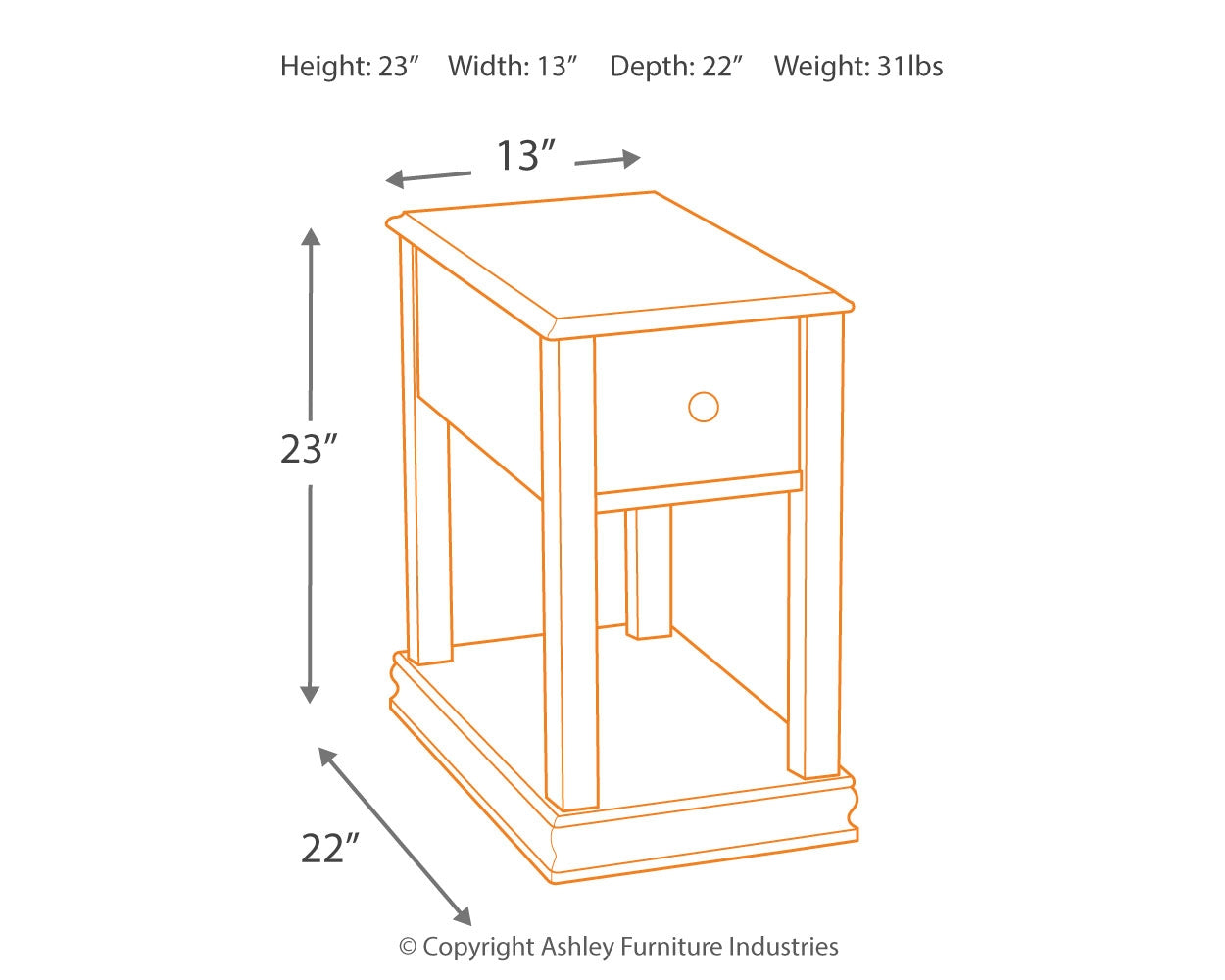 Dimension diagram of Breegin Brown end table