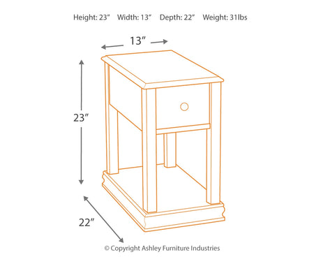 Dimension diagram of Breegin Brown end table