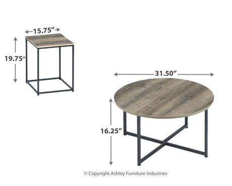 Dimension diagram of Wadeworth Two-Tone Table Set of 3