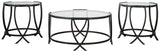 Front view of Tarrin Black coffee table showing arc X-motif base