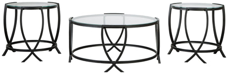 Front view of Tarrin Black coffee table showing arc X-motif base