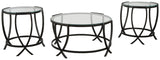 Tarrin Black end table with glass top and metal frame