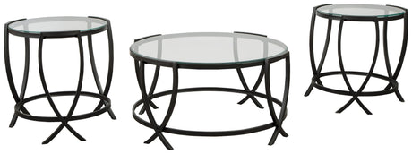 Tarrin Black end table with glass top and metal frame