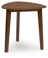 Lyncott Medium Brown Wood End Table close-up corner