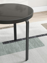 End table with matte black metal frame detail