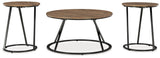 Side angle of Cassbryn round end table with black metal frame