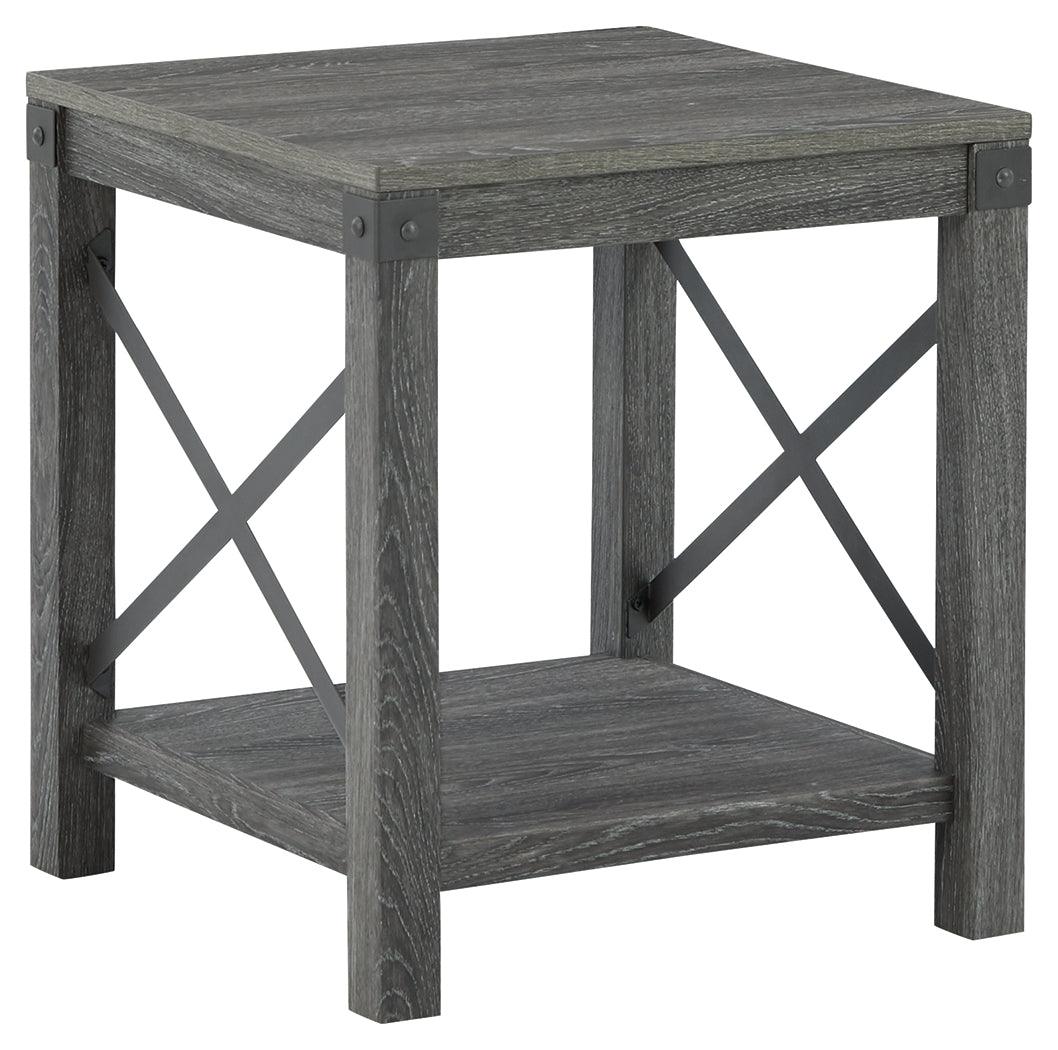 Freedan Grayish Brown End Table angled side view