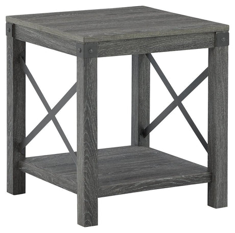 Freedan Grayish Brown End Table angled side view