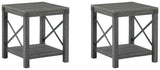Freedan end table side angle highlighting crossbuck metal detailing