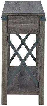 Back view of Freedan Grayish Brown sofa console table