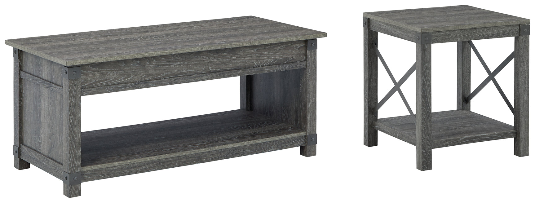 Matching Freedan grayish brown end table side view