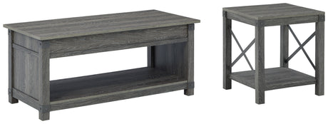 Matching Freedan grayish brown end table side view