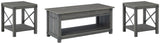 Grayish brown coffee table with lift-top raised at an angle