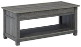 Freedan Grayish Brown Lift-top Coffee Table angle view closed