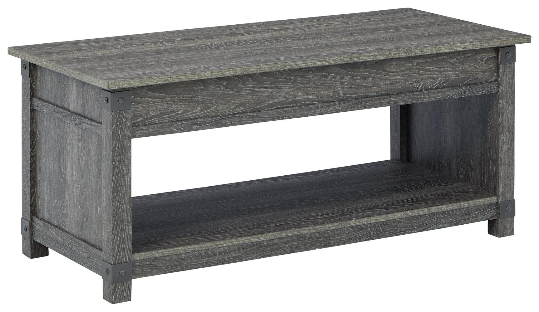 Freedan Grayish Brown Lift-top Coffee Table angle view closed