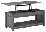 Freedan Grayish Brown Lift-top Coffee Table angle view open