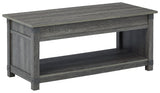 Freedan Grayish Brown Lift-top Coffee Table back view closed
