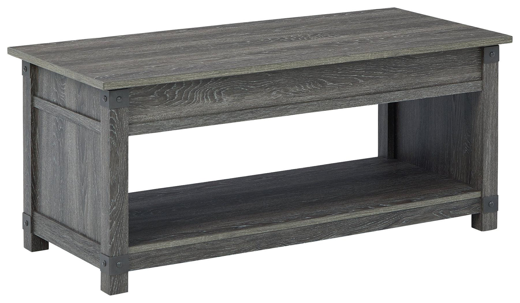 Freedan Grayish Brown Lift-top Coffee Table back view closed