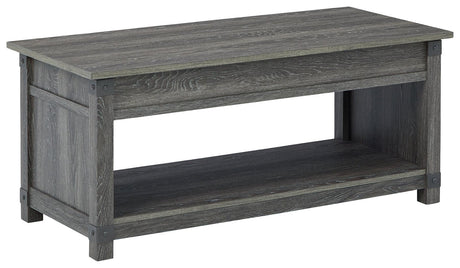 Freedan Grayish Brown Lift-top Coffee Table back view closed