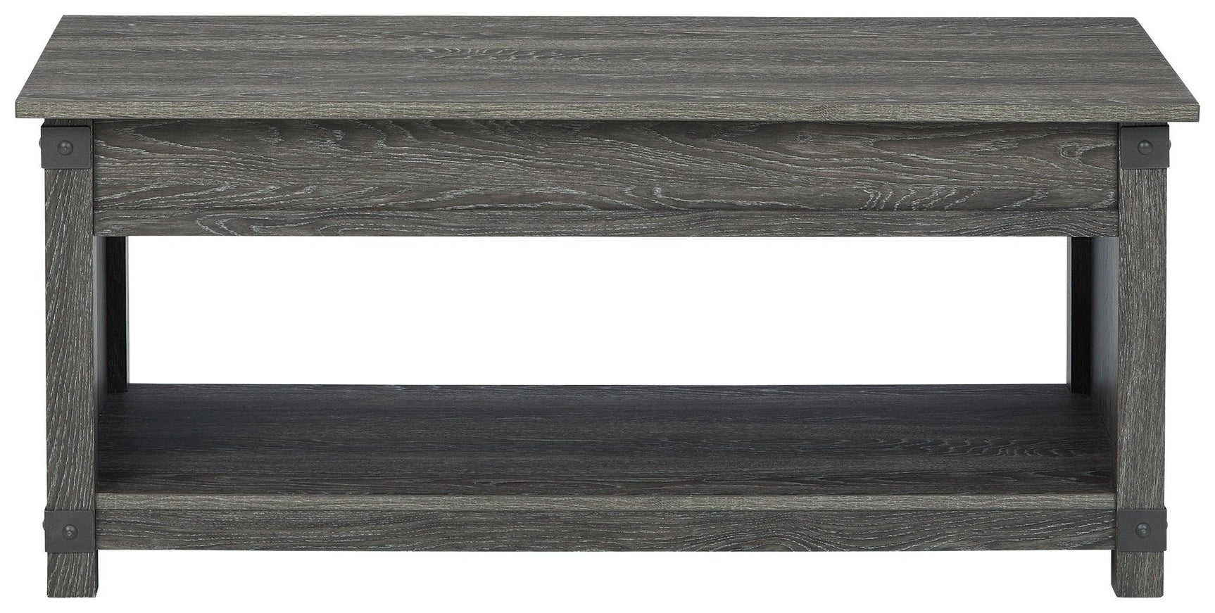 Freedan Grayish Brown Lift-top Coffee Table head-on closed